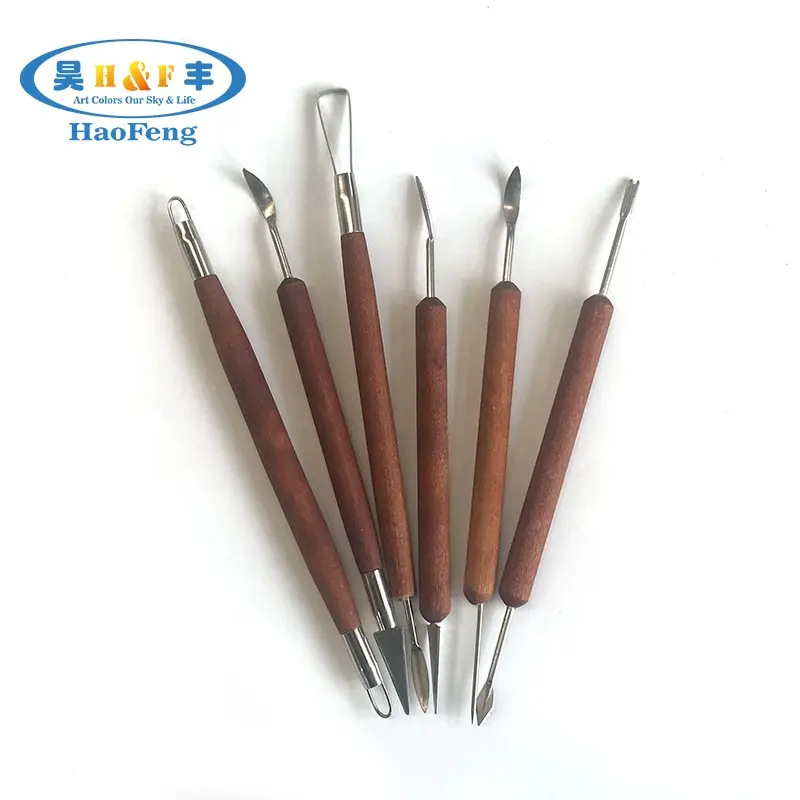 HAOFENG Factory Outlet 6pcs Màu Đỏ Bằng Gỗ Gốm Thủ Công Mỹ Nghệ Gốm Đất Sét Công Cụ Thiết Lập cho Đất Sét Hình và Điêu Khắc cho Bán Buôn