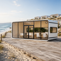 Capsule spatiale habitable préfabriquée, conteneur modulaire intégré, cabine mobile pour le glamping, idéale pour bureau, hôtel, complexe hôtelier, ou séjour en famille.