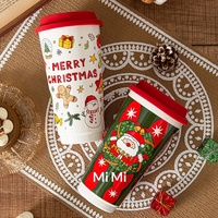 Tasse à café en céramique portable imprimée pour Noël avec couvercle, motif festif Père Noël, mug de voyage pour les fêtes et le quotidien, cadeau de Noël