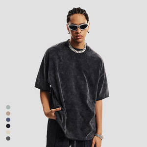 Camiseta de algodón 100% pesado vintage lavado con ácido con logotipo personalizado, Camiseta extragrande desgastada para hombre - Product Image 1