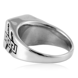 yunnique Men's <b>Titanium</b> Steel <b>Ring</b> Black Agate Square Geometric Design Retro Punk Style Bezel Setting Gift Jewelry - Product Image 3