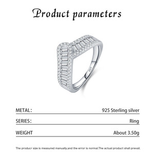 S925 Silver Women's Baguette <b>Diamond</b> Cocktail <b>Ring</b> Geometric Pave Setting Rhodium Plated Luxury Engagement <b>Ring</b> - Product Image 2