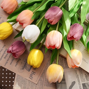 Tulipe artificielle CallaFloral, branche unique, jaune et blanc, décoration intérieure, bouquet de mariage, arrangement floral - Product Image 2