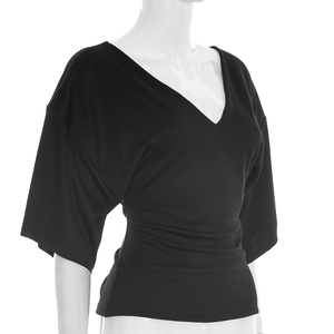Viviblook Y26TP058 Women Summer T-<b>Shirt</b> New Solid Color V-Neck Trumpet Short Sleeved Slim Fit T-<b>Shirt</b> Top for Ladies - Product Image 4