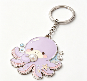 <b>Custom</b> Octopus Metal Key Chain Enamel Pendant Pearl Accent Lightweight Keyring for Gift and Promotion - Product Image 2