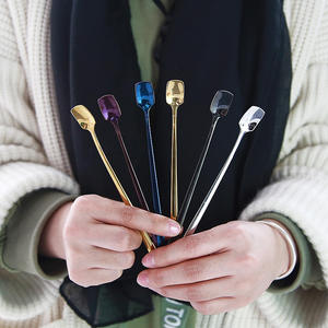 Cuchara para agitar café de acero inoxidable 304 con cabeza cuadrada, mango largo, reutilizable, para postres, color negro sólido - Product Image 5