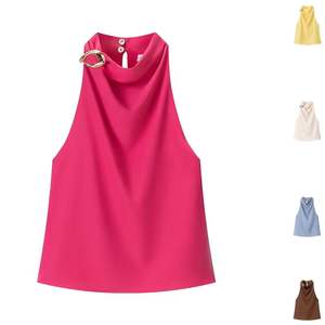 Chaleco de Moda Primavera/Verano, Cuello Halter, Color Sólido Retro, Sin Mangas, Elegante y Casual para Mujer - Product Image 1