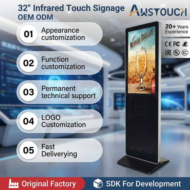 32 Inch Touch Screen Panel Floor-Standing Interactive Digital Signage Kiosk for Advertising and Information Display