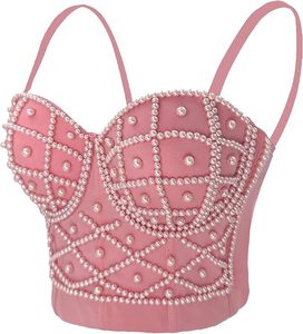 Perle licou gilet couleur unie court bustier tubulaire femme Shapewear dame haut court maigre ajusté Corset soutien-gorge Sexy Camisole avec <span class=keywords><strong>perles</strong></span> - Product Image 3