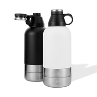 Bouteille d'eau isotherme portable 2-en-1 de 64 oz en acier inoxydable avec logo personnalisé et gamelle pour chien, idéale pour les voyages en extérieur