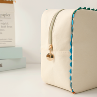 Sac à fermeture éclair personnalisé avec bordure ondulée arc-en-ciel, sac de rangement pour cosmétiques avec poignée, sac de toilette de voyage en toile vierge personnalisable