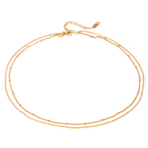 Collar de Cadena con Cuentas de Doble Capa, Chapado en Oro de 18k, Acero Inoxidable, Diseño Simple y Elegante, Joyería de Moda para Mujer - Product Image 1