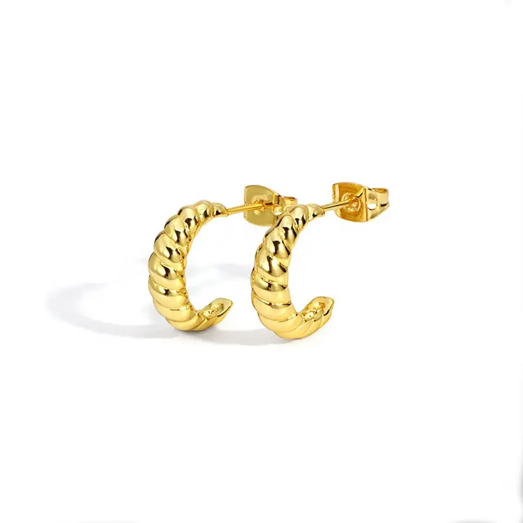 Luxury Gold PVD Stainless Steel Cuff Hug Earrings Fashion Girls Charm Earrings Croissant C Shape Earrings Good Gift