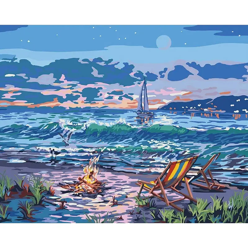 CHENISTORY 991301DZ DIY 그림 숫자 키트로 해변 풍경 현대 홈 아트 손으로 그린 그림 서예