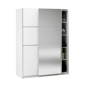 Armoire en bois blanche, fine et durable, avec 2 portes coulissantes, 1 tringle à vêtements et 4 étagères, idéale <span class=keywords><strong>pour</strong></span> la maison, l'appartement ou la chambre. - Product Image 1