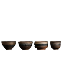 밍슈오 일본 스타일 도자기 수제 친환경 레트로 쿵푸 차컵 (재팬디 디자인, 백 스쿨 컵 받침 포함)