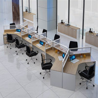 Mobili per Ufficio dal Design Moderno, Cubicoli per 3 Persone, Partizioni in Legno, Postazione di Lavoro, Scrivania Direzionale di Lusso
