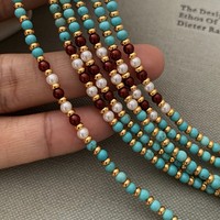 Collier ethnique tendance pour femme, style chinois, en tungstène rouge turquoise, avec perles Shijia et chaîne de clavicule à forme géométrique