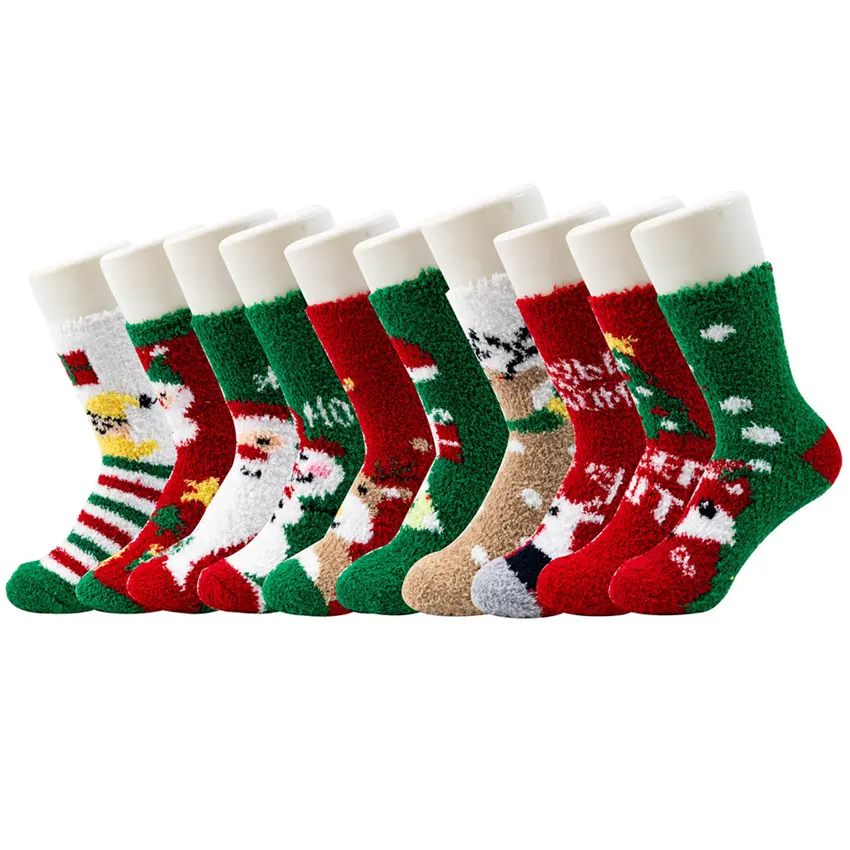 Chaussettes chaudes en peluche pour femmes Chaussettes colorées chaudes et floues Chaussettes de Noël douces et confortables pour l'hiver à l'intérieur