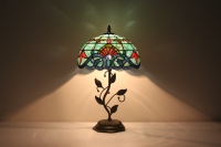 Base artistique à motif végétal pour lampe en verre teinté, en résine, E26, lumière d'ambiance, élégante, bord festonné, abat-jour floral bleu, décorative pour bureau