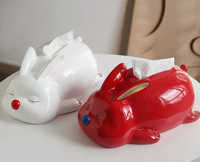 Porte-boîte à mouchoirs en résine fait main en forme de lapin, organisateur de bureau mignon, décoration pour la maison et le bureau