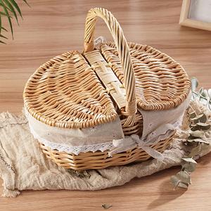 <span class=keywords><strong>Panier</strong></span> de pique-nique en osier fait main pour le camping en plein air, <span class=keywords><strong>panier</strong></span> de rangement en saule naturel tressé avec couvercle et poignée - Product Image 3