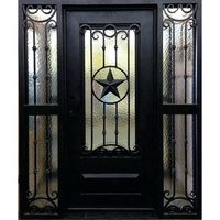 Puerta de Entrada de Hierro Forjado Estadounidense de Arco Superior con Ventanas Laterales Dobles y Panel Inferior, Diseño de Puerta de Hierro Forjado para el Hogar