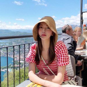 拉菲草手工编织可折叠宽檐渔夫帽女式带带日式夏季沙滩海边防晒 - Product Image 3