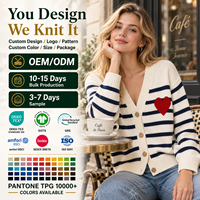 Cardigan rayé personnalisé pour femme, col en V, boutonné, manches longues, tricoté, OEM ODM, faible MOQ