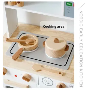 Ahşap mutfak çocuklar için erken öğrenme pişirme oyuncak Pretend ev rol oynamak soba ile eğlenceli eğitim yürümeye başlayan aktivite - Product Image 3