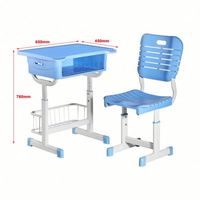 Ensemble bureau et chaise pour étudiants réglables en hauteur, durables, avec structure métallique et surface de travail en plastique pour usage scolaire