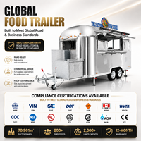 Food Truck Rétro Entièrement Équipé en Acier Inoxydable, Chariot Mobile pour Crèmes Glacées et Restauration Rapide avec Système d'Alimentation pour la Restauration