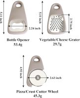 5-delige ruimtebesparende handmatige keukenhulpjesset: knoflook-/gembermolen, kaasschaaf, groente-/fruit schiller, pizzames, flesopener