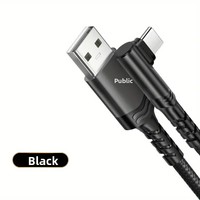 Kabel Pengisi Daya Ponsel USB-A ke Type-C 30 Derajat Sudut Miring, Panjang 1/2/3m, Anyaman Nilon, untuk Smartphone dan Pad, Transfer Data