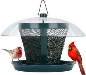 Alimentador do pássaro para a malha exterior do metal Alimentador selvagem do pássaro com Dome à prova de intempéries Alimentadores duplos 2.5 lbs Semente Capacidade para Finch Cardinal