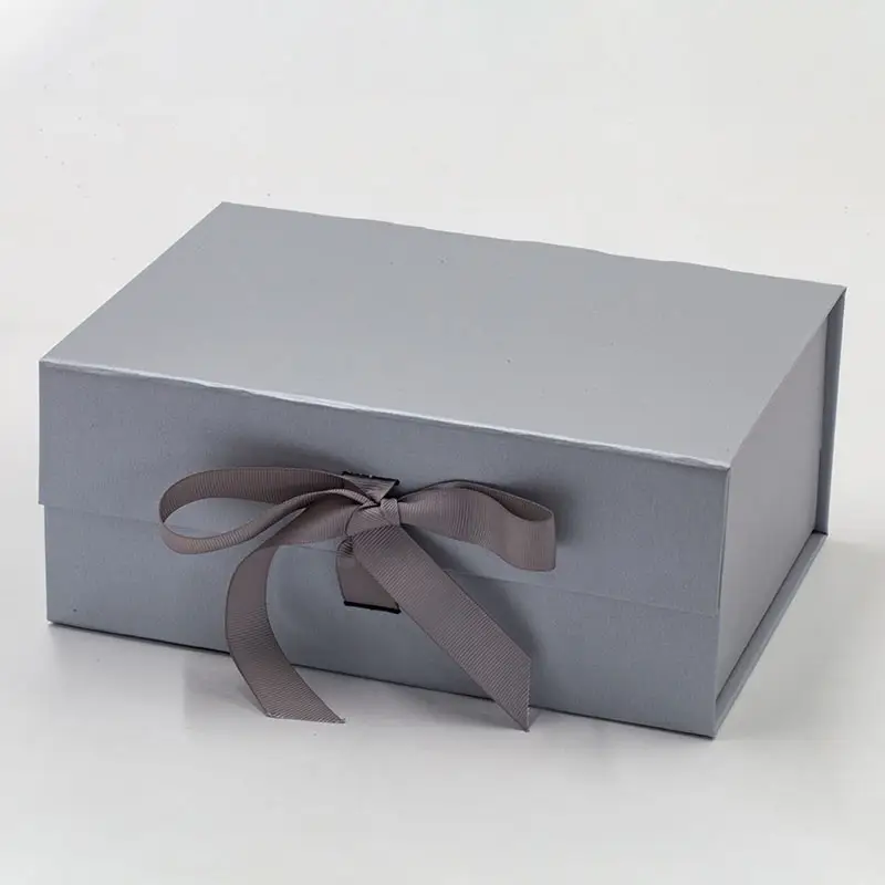 На заказ, Роскошные жемчужные серебряные плоские складные жесткие подарочные коробки с лентой