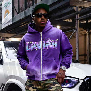 Sweat à capuche zippé vintage pour homme, imprimé lettres, coupe courte, fabriqué par Minghong - Product Image 1