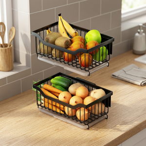 Cesta de Almacenamiento Apilable de Alambre de Hierro, Moderna y Ecológica, para Frutas, Organizador para la Encimera de la Cocina, Diseño Rectangular en Negro Mate - Product Image 4
