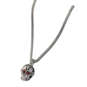 Skull Gemstone <b>Necklace</b> Zinc Alloy Antique Silver Sapphire Bezel Setting Themed Pendant Hip Hop Chain Fashion Jewelry - Product Image 5