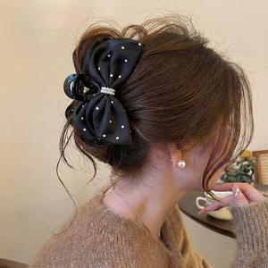 Lazo de Pelo Francés Retro Romántico de Doble Cara con Puntos de Polka y Cristales, Elegante y Brillante, de Alta Gama para Mujer - Product Image 2