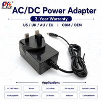 Adaptateur secteur mural personnalisable AC-DC 12V 24V 0.75A 2A avec prise UK, alimentation à découpage pour caméra, moniteur, humidificateur