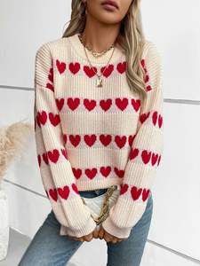 Custom Women's <strong>Valentine</strong> Heart Sweater Loose Casual Long Sleeve Ribbed Pullover <strong>Jumper</strong> Tops for Winter Crew Neck Knit Sweater - Product Image 4