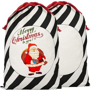 Monogramma personalizzato Bufalo di Natale Plaid nero bianco Plaid sacchetto di caramelle di tela coulisse sacchetto regalo di natale di Babbo Natale - Product Image 3