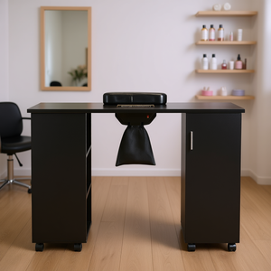 Mesa de Manicura con Colector de Polvo Eléctrico, Escritorio para Técnicos de Uñas con 8 Ruedas, Cuero PU Moderno, 110V 42W 4300RPM, para Belleza de Uñas - Product Image 2