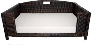Lit <span class=keywords><strong>pour</strong></span> chien et chat en rotin tressé rectangulaire moderne, cadre métallique, utilisation intérieure et extérieure, imperméable, lavable en machine, idéal <span class=keywords><strong>pour</strong></span> salon et chambre. - Product Image 5