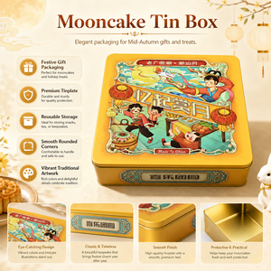 Custom Printed Eco-Friendly Recyclable Square Mooncake Tinplate Box UV Coated Food Grade <b>Storage</b> Mid-Autumn Festival Pastry Gift - Product Image 3