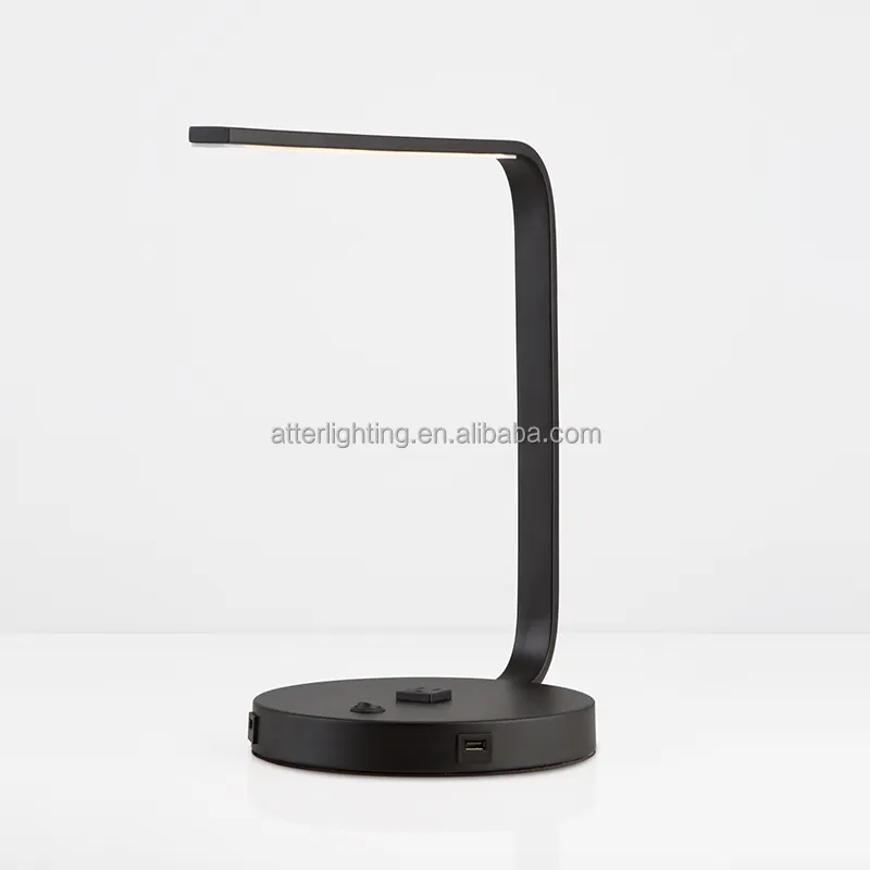 Black Led Metal Table Lamp Desk Hotel Restaurant Home Decoration Lighting With Convenience Outlet And USB Ports