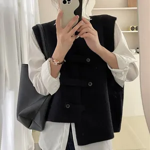 <strong>Women</strong> Elegant Vest Solid Color 2024 Spring Autumn Knitted Waistcoat Female Vintage <strong>Sleeveless</strong> <strong>Cardigan</strong> - Product Image 2