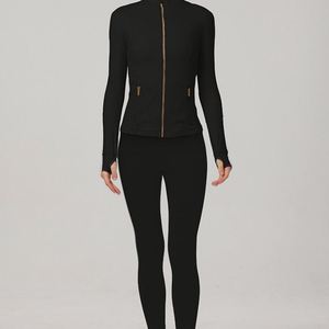 Ensemble de yoga deux pièces pour femmes, fermeture éclair, taille élastique, taille haute, couleur unie, spandex/nylon, écologique, séchage rapide, coupe ajustée, gym, yoga - Product Image 3