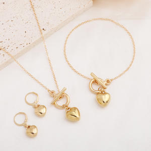 Heart Jewelry <b>Set</b> Necklace Earrings <b>Bracelet</b> Gold Plated Alloy Romantic Women's Gift Fashion Jewelry 2025 - Product Image 1